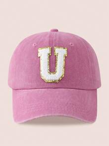 1顶男女通用26字母水洗棒球帽，遮阳帽，适合户外活动和日常佩戴，防紫外线 - 金標-粉紅水洗帽 - 查看 16