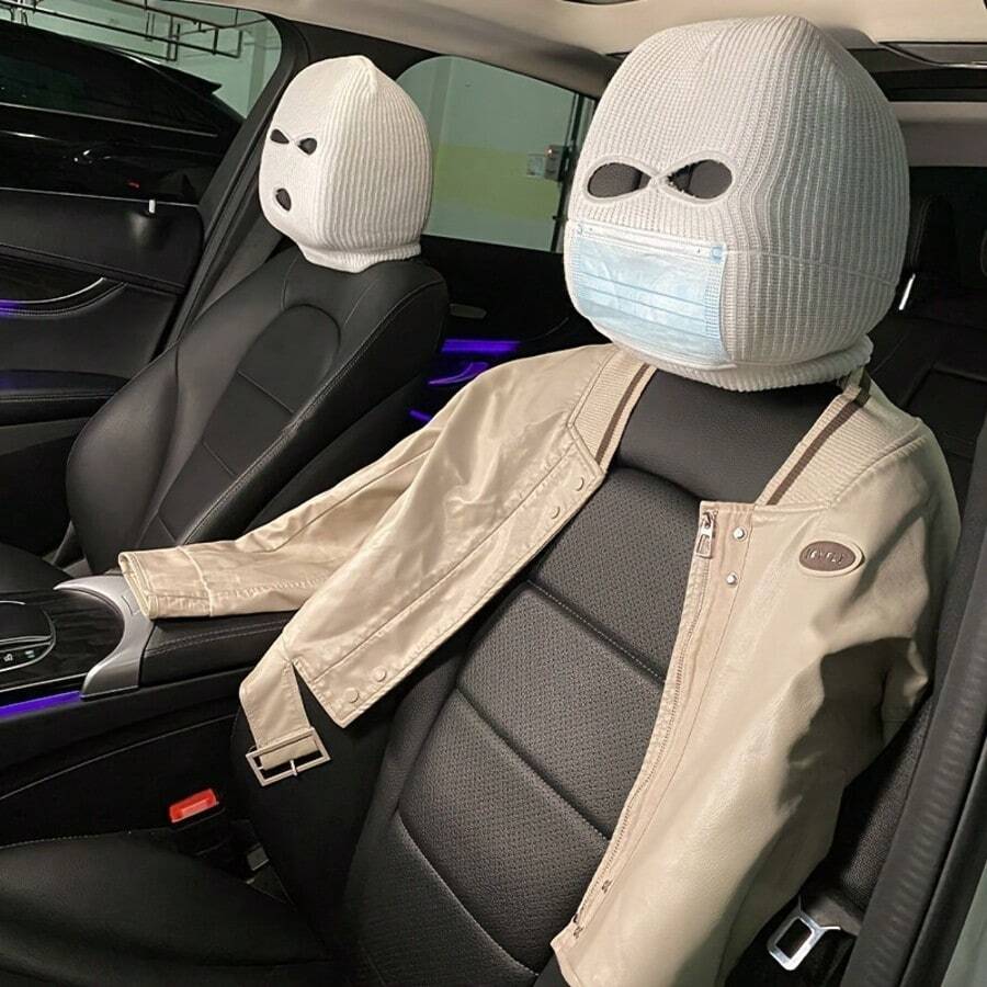 1 set tetieră și husă pentru scaun auto, design unic și interesant, potrivit pentru diverse interioare auto, culori disponibile alb-negru
