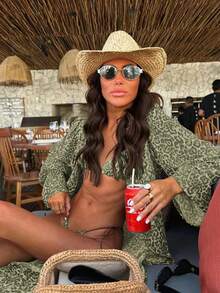 Women's Summer Sexy Leopard Print Backless Bikini & Green Dress - Perfect For Beach Vacations, Parties & Valentine's Day - Multicolor - View 7