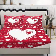 Red "Heart Print Bedding 3 PiecesSet - Valentine's Day Romantic Bed Linens, Perfect Gift For Her/Him - Multicolor - View 2