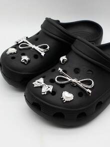 8件套银色奢华丝带蝴蝶结鞋饰，适用于镂空鞋带、心形星星鞋饰，DIY配件，适合女士凉鞋、拖鞋、沙滩包等。 - Ribbon Bow-Knot - 查看 2