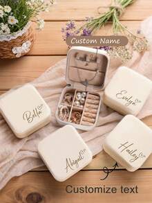 Personalized Name Heart-Shaped Jewelry Box - Customized Beige Travel Jewelry Storage Box, Zipper Closure, Fabric Lining, Perfect Bridesmaid Invitation Gift Or Couple's Memento, Elegant Design | Soft Lining, Wedding Gift, Jewelry Box - Multicolor - View 4