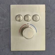 Grifos termostáticos ocultos para baño moderno, válvulas de 3 vías, kit de válvula desviadora de ducha con botón de presión, reemplazo de grifos de ducha de baño - Oro cepillado - Ver 2