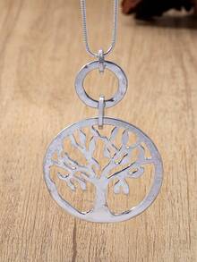 1 chiếc dây chuyền dài thời trang, mặt dây chuyền hình lá rỗng cổ điển thanh lịch, đa năng và sang trọng. - Bạc - Xem 6