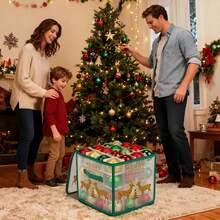 1pc Holiday Decoration Storage Box With 2 Sturdy Handles, Holds 64 Christmas Balls, Cute Deer Pattern, Suitable For Christmas And New Year, Green - Green Deer - View 3