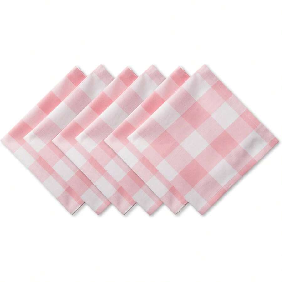 Mantel Cuadrado de Algodón DII, 1.32 x 1.32, Servilleta, Cuadros de Búfalo Rosa y Blanco, Servilleta, 1 - Blanco y negro - Ver 1