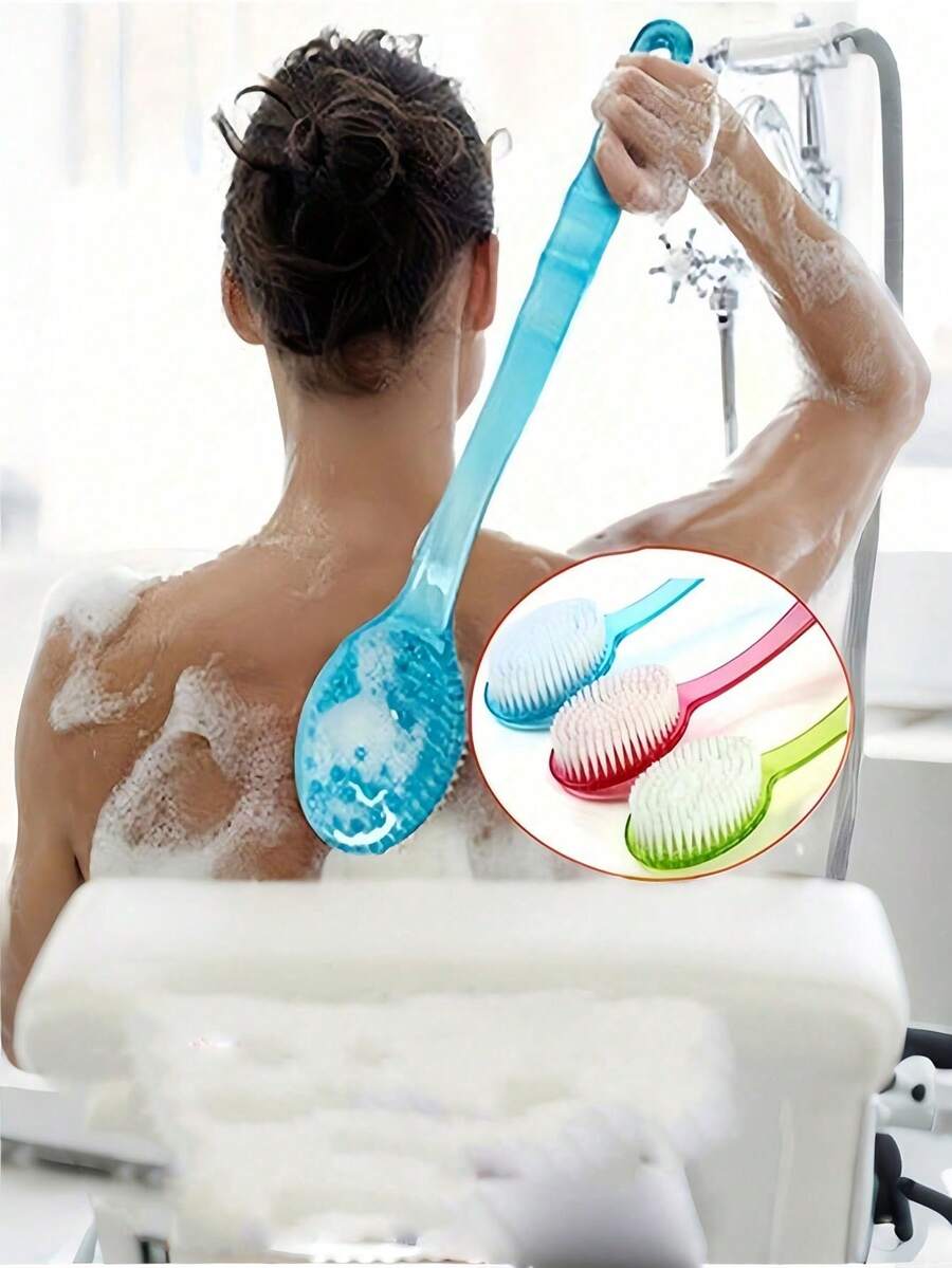 14.37 Inch Long Handle Exfoliating Shower Brush, Soft Bristles, Non-Slip Handle, Suitable For Back, Feet And Shoulders, Spa, Elderly Care And Bathing Assistance, Home Bathroom Essential (Light Blue, Summer Fresh) - Multicolor - View 1
