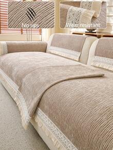 1pc Luxury Chenille Sofa Cushion Cover, Modern Minimalist Fashion Dust-Proof Anti-Slip Sofa Seat Pad, Washable, Suitable For Bedroom, Office, Living Room Combination, L-Shaped Sofa And 1/2/3/4 Seat Sofa, All Season - Khaki - View 5