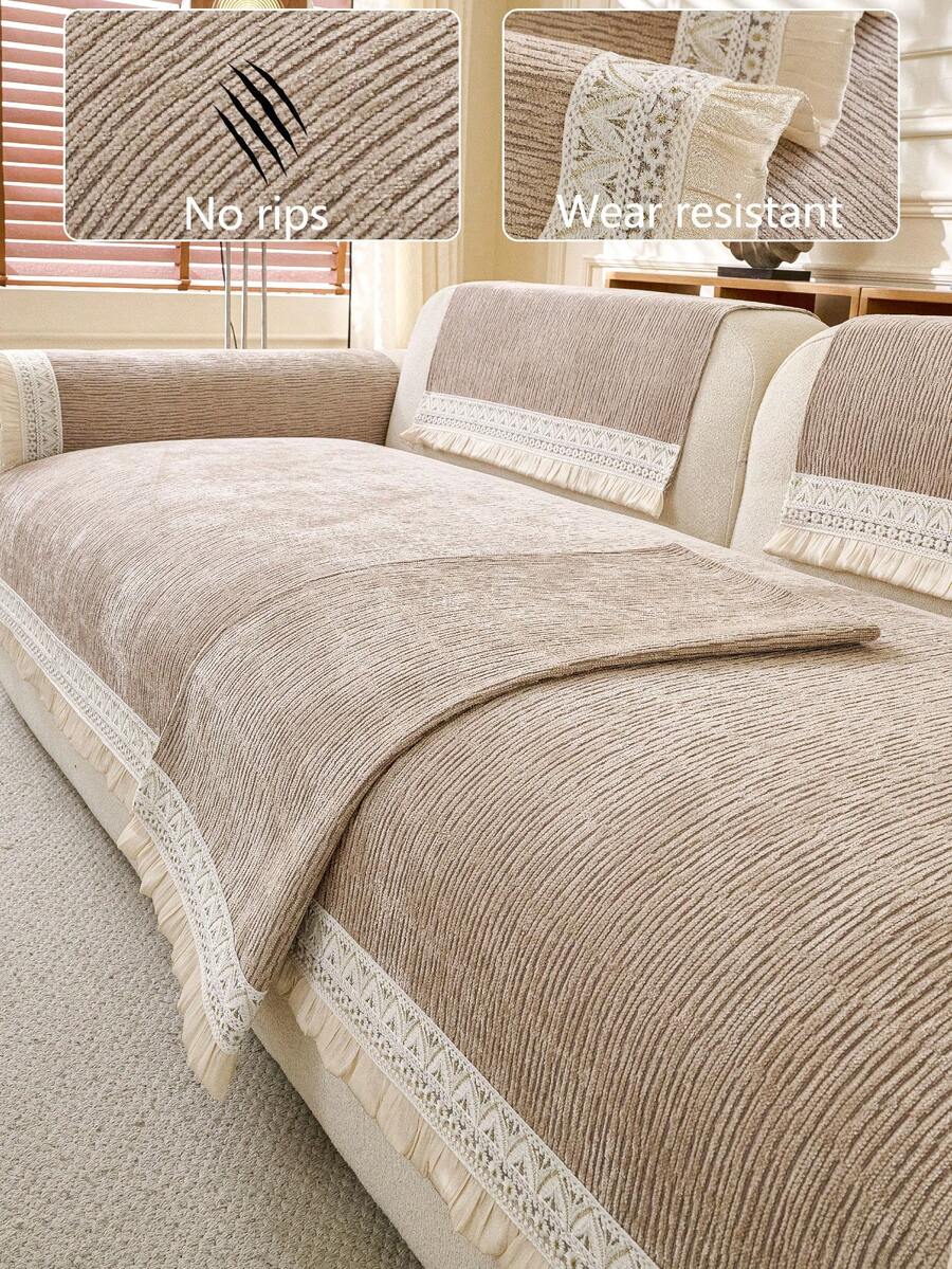 1件装奢华雪尼尔沙发垫套，现代简约时尚防尘防滑沙发座垫，可水洗，适用于卧室、办公室、客厅组合空间，L型沙发及1/2/3/4座沙发，四季皆宜