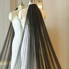 Véu de noiva longo com acabamento em renda, branco, com cauda longa bordada em renda, acessório de cabelo para noiva, decoração de véu em preto e branco, ideal para casamentos e vestidos de noiva brancos. - Multicolorido - Ver 5