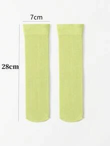 1双儿童袜子，简约纯色竖条纹，柔软舒适过膝袜 - 綠色 - 查看 6