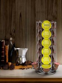 Ein drehbarer, rutschfester Ständer zur Aufbewahrung von Kaffeekapseln und Zubehör. Dieser praktische Kapselorganizer im Turmdesign ist um 360 Grad drehbar und bietet Platz für bis zu 24 Kapseln. Eine stilvolle Aufbewahrungslösung. - Silber - Übersicht 1