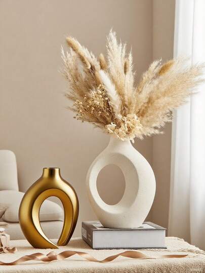 1pc, White And Gold Combination Vase, Stylish And Minimalist Modern Design, Perfect As A Multifunctional Centerpiece For Family Dining Tables, Bookshelves, Fireplaces Or Side Tables - Adding A Touch Of Elegance To Your Home Decor, Suitable For Living Room Decoration, Fashion Decoration, Wedding And Engagement Decoration