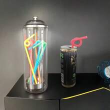 Fashionable Transparent Glass Straw Holder With Colored Straws - Space-Saving Kitchen Counter Organizer, Modern Design, Ideal For Halloween/Christmas/Easter/Thanksgiving