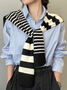 1pc Unisex Asymmetrical Striped Casual Shawl, Multi-Color Knitted Versatile Shawl - Suitable For Autumn/Winter, Christmas, Outdoor Wear - Same Style In Multiple Colors - View 14