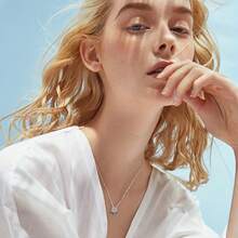 925纯银经典雪花项链，可调节长度，女士方形立方氧化锆雪花项链，时尚吊坠项链，生日礼物