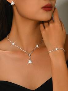 Conjunto de joyas de cristal brillante - Collar, Aretes, Pulsera, Fiesta nupcial, Evento formal, Regalo del Día de San Valentín - Multicolor - Ver 7