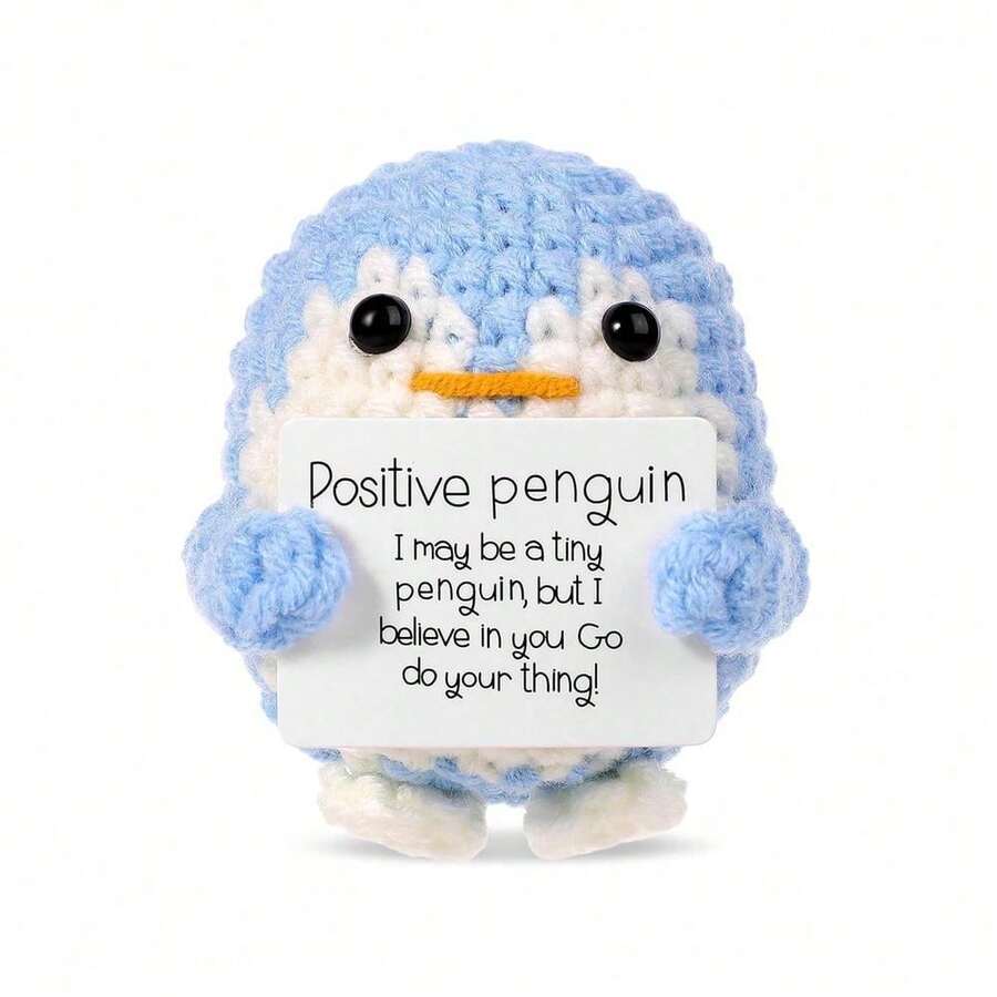 1pcs Positive Penguin Decorative Ornaments, Funny Potato Knitted Penguin Ornaments With Positive Card Woolen Cute Positive Penguin Crochet Decorative Cheer Up Gift For Friends Encouragement Decoration Birthday Gifts Graduation - 彩色 - 查看 1