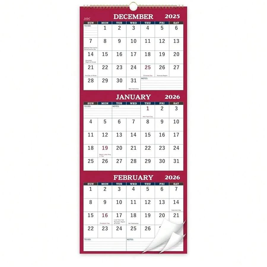 Calendario 2026 - Calendario de pared 2026, calendario de 3 meses 2026 ...