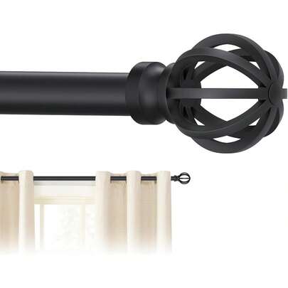 Black Curtain Rods For Windows 28 To 48 Inch, 5/8 Diameter Heavy Duty Metal Adjustable Small Drapery Rod With Bracket