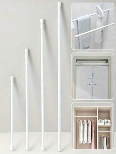 1/2pcs No Drill Multifunctional Telescopic Rod, Easy Installation, Suitable For Bathroom Curtain Rod, Balcony Clothesline, Wardrobe Hanging Rod, Door/Window Curtain Rod, Curtain Rod Bracket, Bathroom Accessories, Bedroom Storage, Home Organization, Women's White T-Shirt, Women's Black Pants, Women's Winter Clothing, Dress
