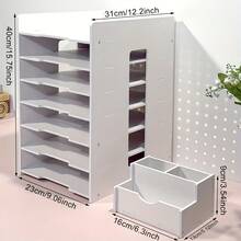 7-Tier Desktop File Organizer, White Paper Storage Rack With Drawers, Office File Management Organizer For Home Office, Study And Dorm