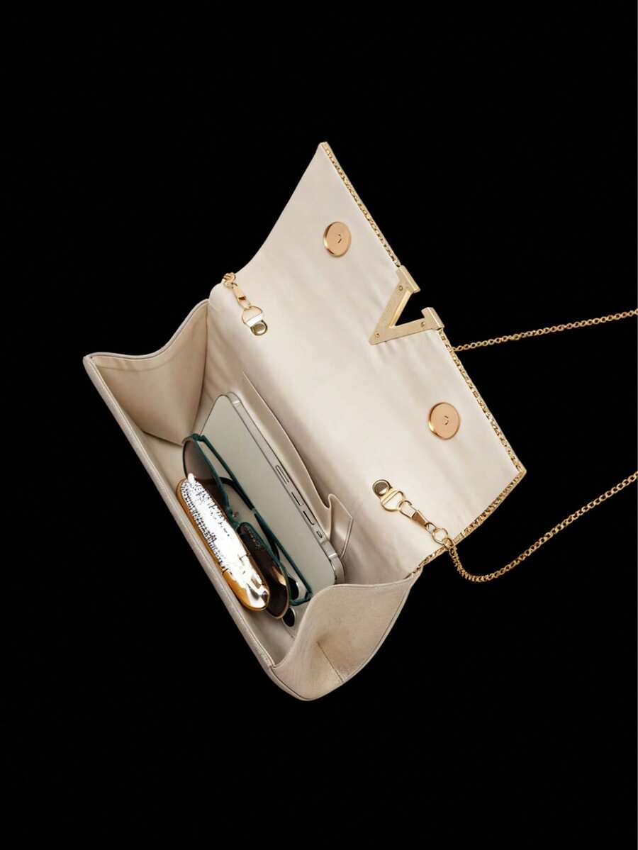 Poșetă de seară și geantă de petrecere cu paiete strălucitoare, poșetă de petrecere pentru doamne la modă, design de nuntă în formă de V pentru mireasă, set de 3 bijuterii din stras strălucitor asortat: colier elegant cu pandantiv în formă de Y, cercei și brățară, potrivit pentru fete care participă la petreceri, nunți și evenimente de seară. - imagine 8