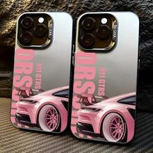 粉色跑车手机壳，兼容 17、16e、16、15、14、13、12、11 Pro Max、Air、X、XR、XS Max，防摔磨砂后盖 - 彩色 - 查看 1
