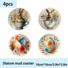 4 buc / 6 buc / 300 buc Suporturi cu noroi de diatomee imprimate cu model de iepuraș de Paște de primăvară, potrivite pentru decorarea casei, cafenele, ceaiul de după-amiază, decorarea restaurantelor, petreceri tematice, decorarea zilnică și pot fi oferite și cadouri. - Multicolor - Vizualizare 9