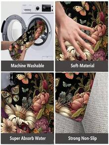 Thảm chùi chân hình chữ nhật họa tiết hoa và bướm, chất liệu giả len, có thể giặt máy, chống trơn trượt, mềm mại, dày dặn, thấm hút tốt, thân thiện với da, thích hợp cho nhà bếp, phòng giặt, phòng chơi game, hành lang, nhà nông thôn, sân hiên, ban công, hiên nhà. - Nhiều màu - Xem 7