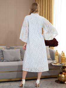 2026 New Style Ramadan Traditional Elegant Embroidered Arabic Women's Dress, JALABIA V-Neck Split Sleeve Dress, Luxurious Ramadan Vibe - Baby Blue - View 9