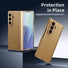 VIETAO Leather All-In-One Full Coverage Electroplated Material Faux Leather Full-Coverage Protective Phone Case Compatible With Samsung Galaxy Z Fold 7 6 6 5 4 Fold7 Fold6 Fold5 Fold4 With Tempered Glass Screen Protector Mobile Cover Spring Gift - Desert Gold - View 10