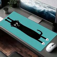1 Peça Mouse Pad com Impressão de Gato Preto Fofo, Bottom Verde-Água, Base de Borracha Antiderrapante, Tapete de Mesa de Escritório para Jogos, Mousepad Decorativo com Padrão de Animal Fofo para Presente de Casa e Escritório para Amigos e Mulheres - Multicolorido - Visão 2