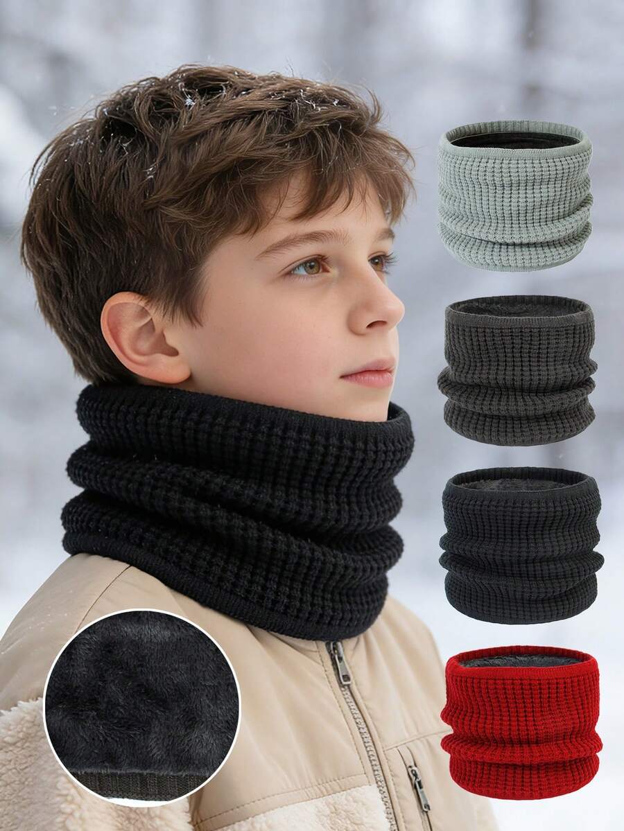 1pc Teenage (12-16 Years) Winter Warm Knitted Neck Warmer | Soft Thermal Lined Scarf | Kids Knitted Scarf, Suitable For Boys & Girls | Christmas & New Year Gift - Multicolor - View 1
