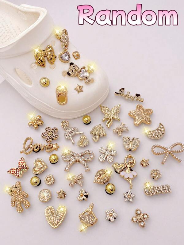 10/30/50pcs Assorted Gold Animal, Star, Heart Shaped Hole Punch Shoe Decorations DIY Accessories - Fun, Fashionable Shoe Embellishments, Perfect Gifts For Holidays, Parties And Special Occasions