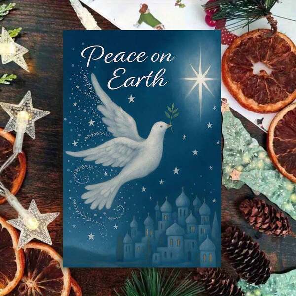 1 felicitare caldă pentru pace cu plic - design "Pace, noroc", artă delicată și text plin de speranță, perfectă pentru a exprima dorința de pace față de cei dragi, ideală pentru întâlniri intime și momente sentimentale, felicitare | felicitare cu motiv Global Harmony | felicitare din hârtie, accesorii sentimentale