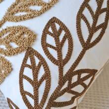 1pc Vintage Brown & Gold Leaf Embroidery Cushion Cover, Retro Botanical Texture Throw Pillow Case For Bed, Sofa - Multicolor - View 10