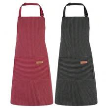 2 Pack Kitchen CooFKing Aprons, Adjustable Bib Chef Apron With 2 Pockets For Women Men, For CooFKing, Cleaning,Black+Red - 黑色+紅色 - 查看 1