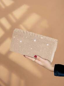 REMANLAND 1件优雅褶皱亮面女士手提包，时尚魅力女士晚宴钱包，信封式手拿包，带隐藏式卡槽和隔层，配有可拆卸金属链的单肩包，是派对女孩、新娘和节日礼物的理想之选。 - 香檳色 - 查看 6