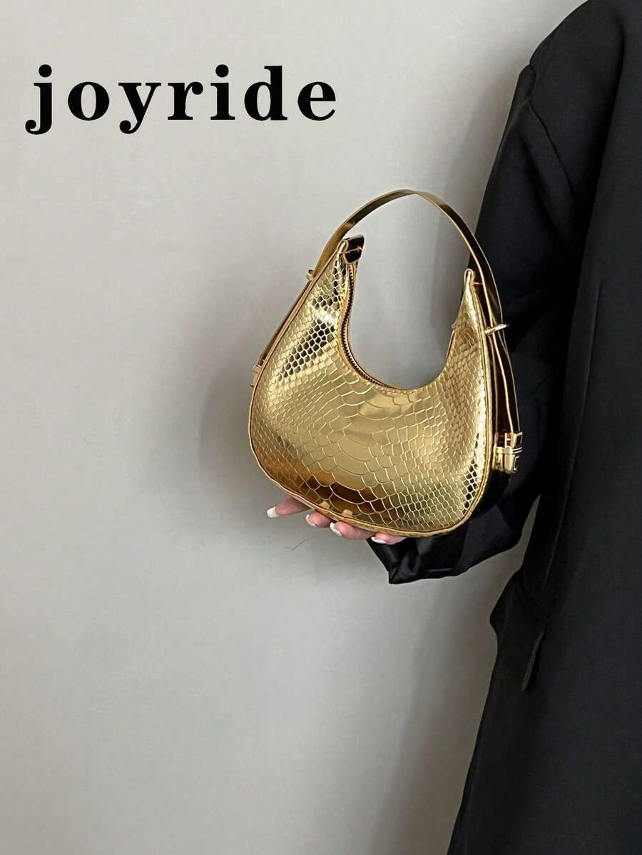 Mini Hobo Bag Metallic Snakeskin Embossed , Funky, Punk & Bag For Street Wear - Gold - View 1