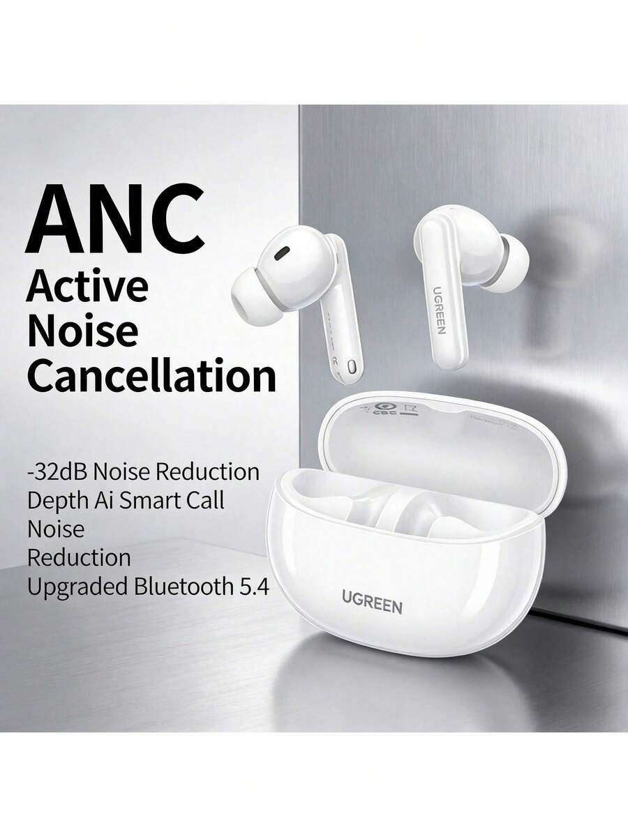 UGREEN Auriculares Bluetooth WS206, HiTune T3Pro, transmisión Bluetooth 5.4 de alta velocidad, antiinterferencias a 10 metros sin caídas, baja latencia para juegos y deportes, audio y video sincronizados, totalmente compatible con Apple y Huawei, color blanco. - Blanco - Ver 1