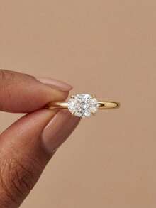 Nhẫn bạc 925 Sterling Silver kiểu cổ điển đính đá Zirconia hình oval 1-3ct, thiết kế 4 chấu, thích hợp làm quà tặng sinh nhật hoặc dự tiệc, trang sức thời trang. - Vàng - Xem 3