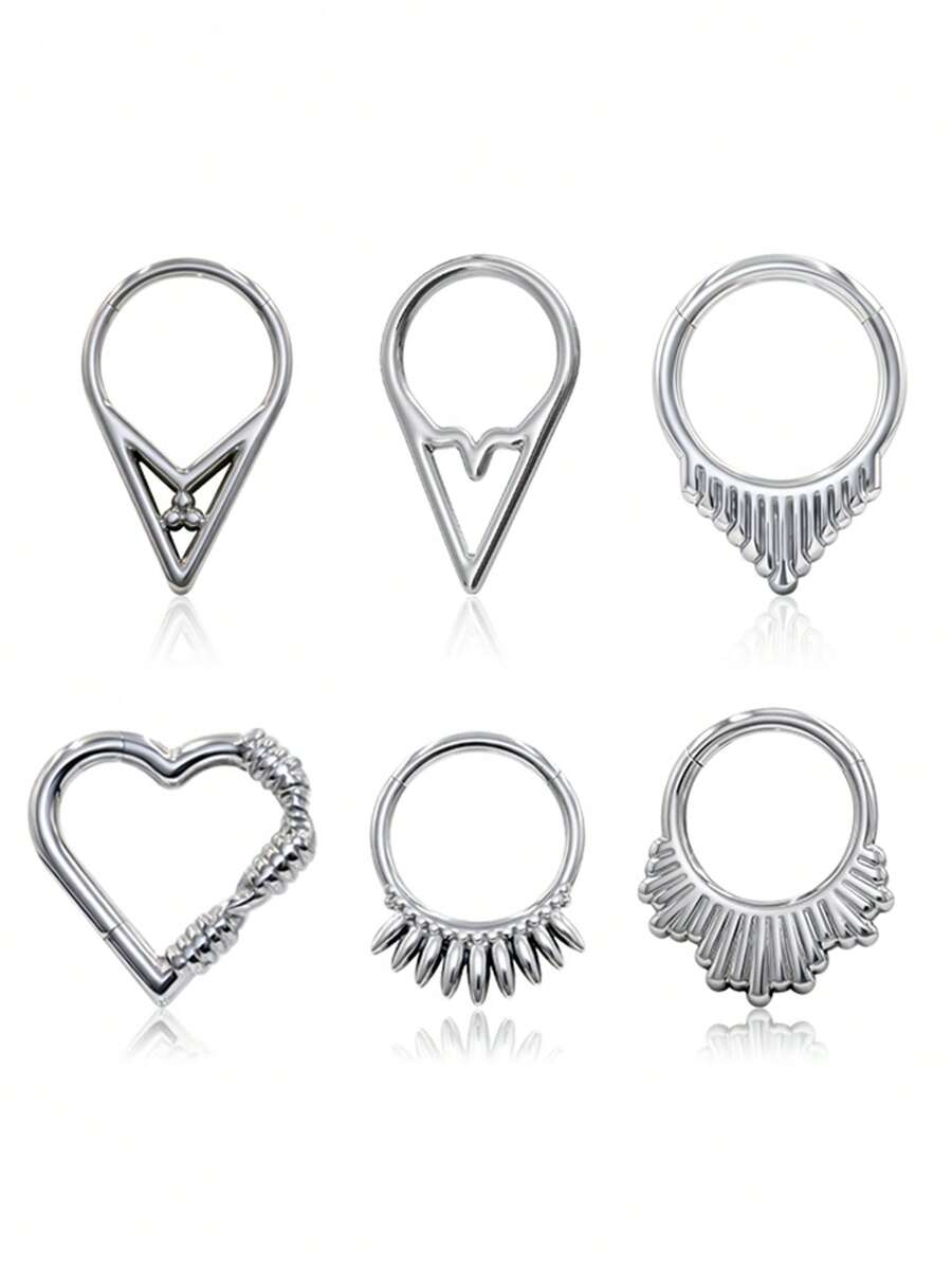 New Titanium Nose Ring Waterdrop Heart F136 Titanium Classic Hinged Segment Nose Hoop Septum Clicker Piercing Lip Ear Cartilage Helix Body Piercing Jewelry