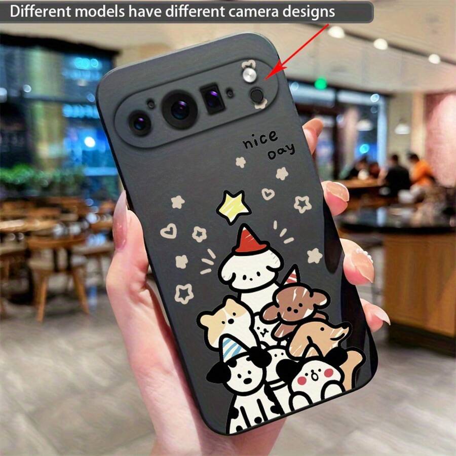 クリスマス子犬の柄の Pixel 9 9Pro Xl 8 8A 8Pro 7 7A 7Pro 6 6A 6Pro電話でケース ブラックフロスト耐衝撃性落下防止保護カバーシェル - ブラック - チェックする 1