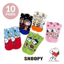 SNOOPY 史努比 1/3/5/8/10 双装 史努比印花浅色袜子 可爱卡通袜子 史努比男女款创意卡通图案 时尚百搭 柔软舒适袜子