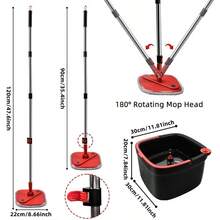 Spin Square Mop And Bucket Set With 14 Replaceable Microfiber Pads And Self Separation Dirty And Clean Water System Self Wringing 360° Rotating Mops Head For Home Floors Cleaning - 黑紅 - 查看 2