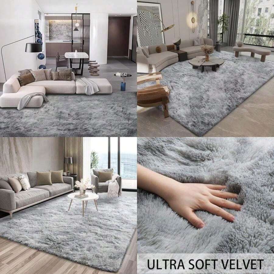 Calore - Alfombra Salon Grandes Shaggy Antideslizante Super Suave Pelo Largo Fluffy Alfombra Adecuado para la Decoración de Salas de Estar y Dormitorios Alfombras (, )(Gris Blanco 250x300CM) - Multicolor - Ver 1