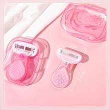 5-Blade Pink Manual Bikini Razor, Portable Hair Removal Device For Underarms, Legs And Bikini Area, Stainless Steel Blades, Replaceable Pink Heads, Great Gift For Girls, Suitable For Beach, Vacation, Travel And Business - Pink - View 5