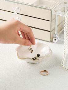 1pc Ceramic Lotus Leaf Shaped Jewelry Tray, Can Be Used As Earring, Ring, Key And Small Accessory Storage Dish, Birthday Gift, New Year Gift, Symbolizing Friendship And Love, Suitable For Bathroom Tray, Desktop Storage, Home Decor, Entryway Accessory Holder,Room Decor - Multicolor - View 8