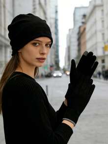 1pc Women's Oversized Loose Knit Beanie Hat - Extra Large Knit Hat, Versatile Warm & Breathable Cuffed Hat, Suitable For All Seasons, Daily Wear And Outdoor Wind Protection